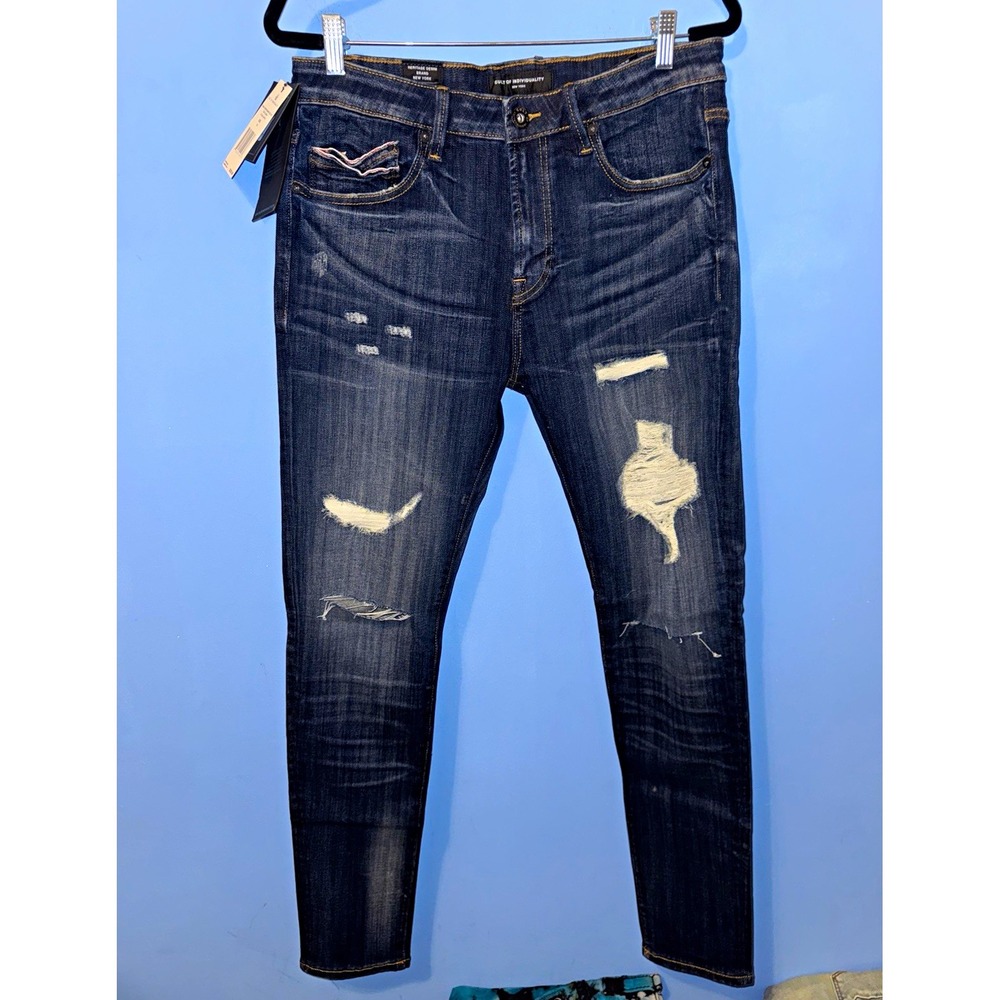 Cult of Individuality Punk Super Skinny Jeans Abyss Blue Dark Wash Distressed 34